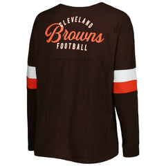 Cleveland Browns New Era Women's Plus Size Athletic Varsity Lace-Up V-Neck Long Sleeve T-Shirt - Brown - NFL