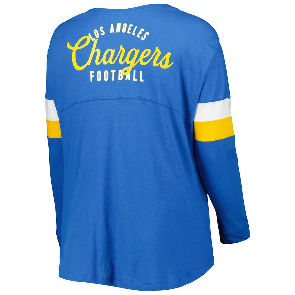 Los Angeles Chargers New Era Women's Plus Size Athletic Varsity Lace-Up V-Neck Long Sleeve T-Shirt - Powder Blue - NFL