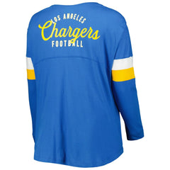 Los Angeles Chargers New Era Women's Plus Size Athletic Varsity Lace-Up V-Neck Long Sleeve T-Shirt - Powder Blue - NFL