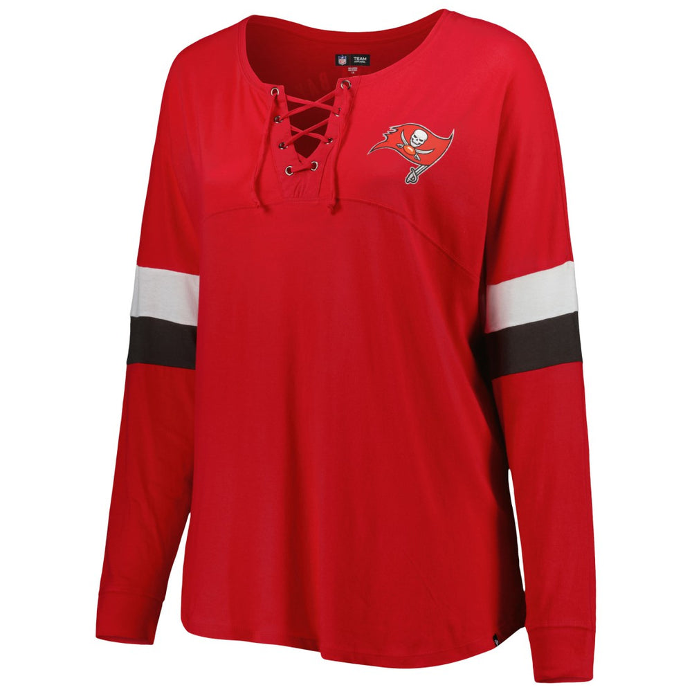 Tampa Bay Buccaneers New Era Women's Plus Size Athletic Varsity Lace-Up V-Neck Long Sleeve T-Shirt - Red - NFL