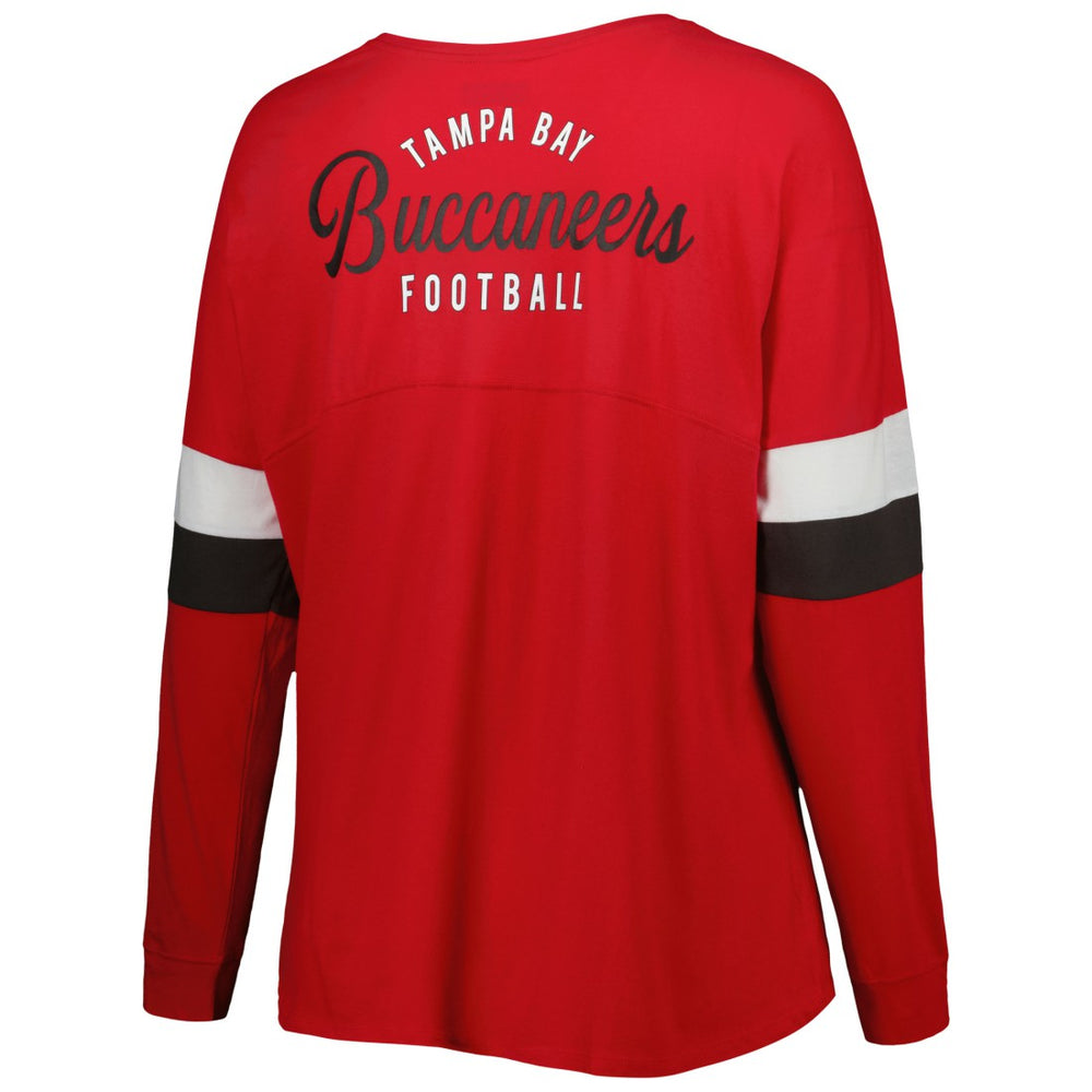Tampa Bay Buccaneers New Era Women's Plus Size Athletic Varsity Lace-Up V-Neck Long Sleeve T-Shirt - Red - NFL