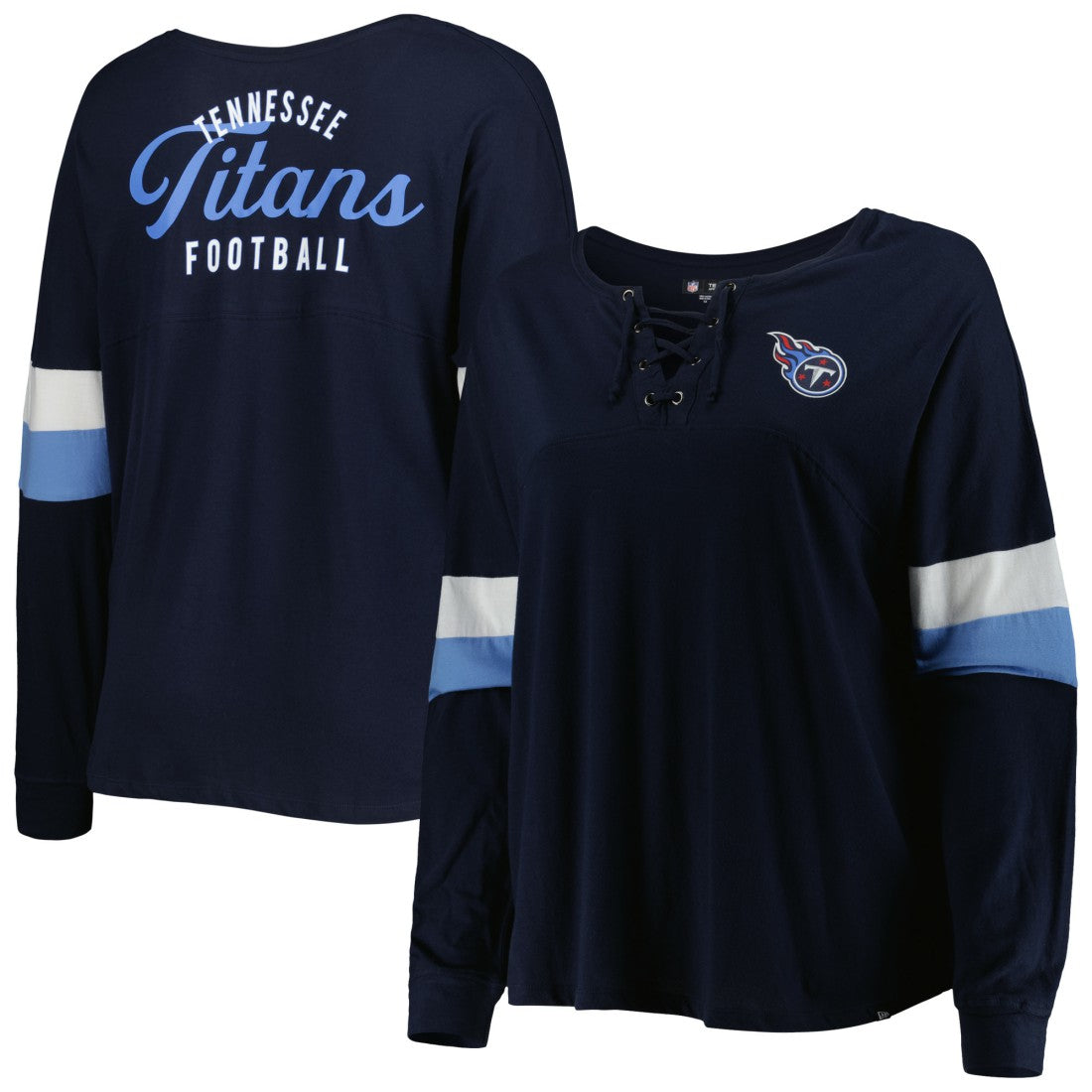Tennessee Titans New Era Women's Plus Size Athletic Varsity Lace-Up V-Neck Long Sleeve T-Shirt - Navy - NFL