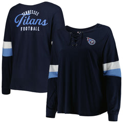 Tennessee Titans New Era Women's Plus Size Athletic Varsity Lace-Up V-Neck Long Sleeve T-Shirt - Navy - NFL