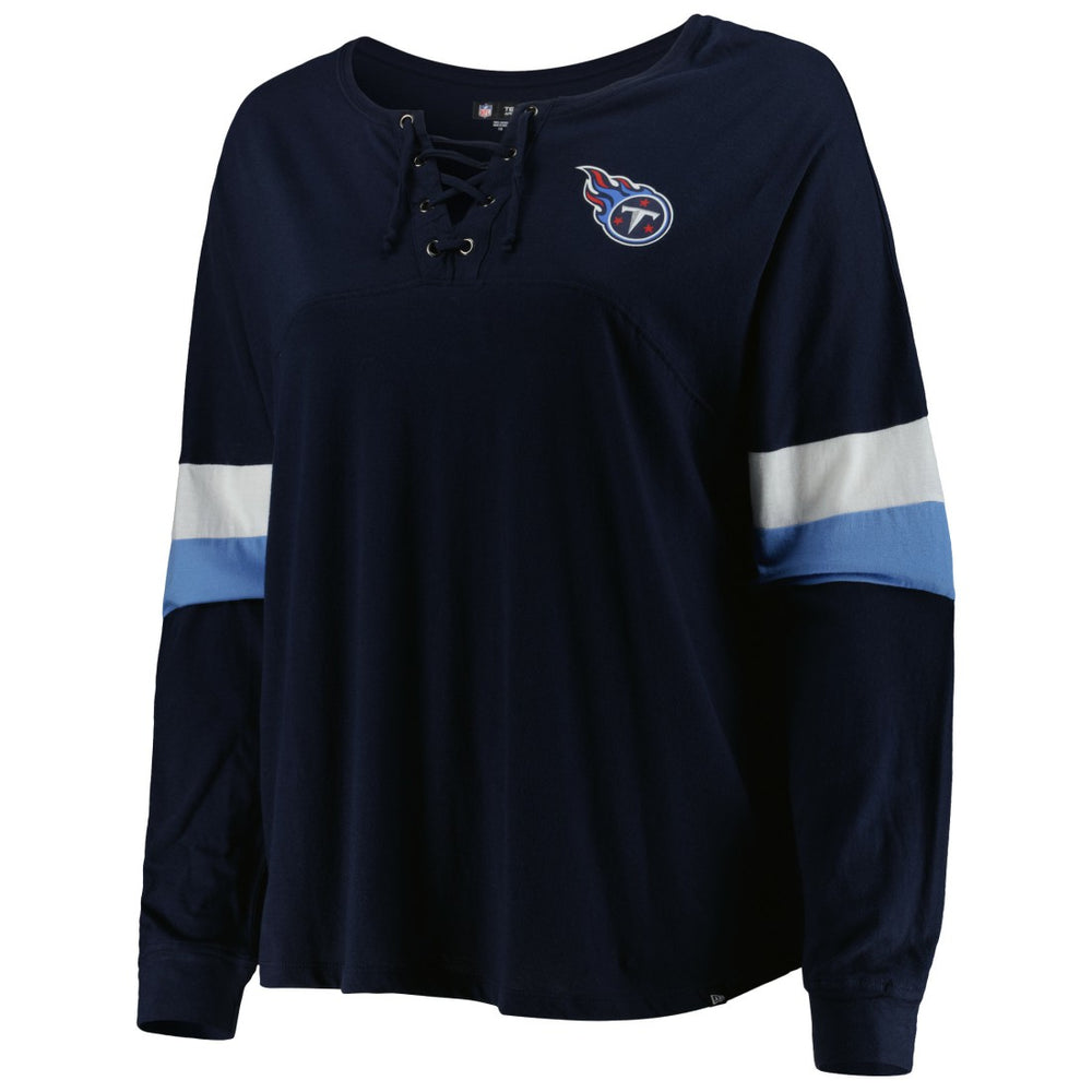 Tennessee Titans New Era Women's Plus Size Athletic Varsity Lace-Up V-Neck Long Sleeve T-Shirt - Navy - NFL