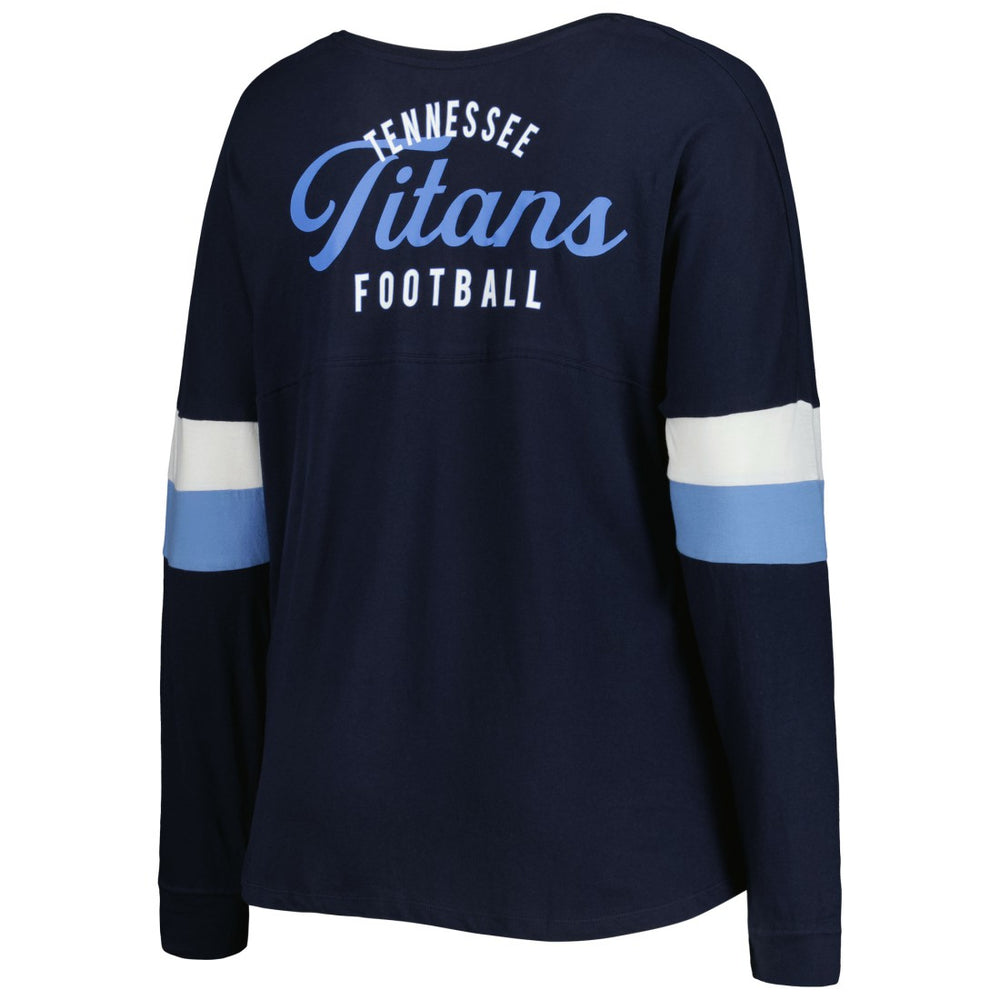 Tennessee Titans New Era Women's Plus Size Athletic Varsity Lace-Up V-Neck Long Sleeve T-Shirt - Navy - NFL
