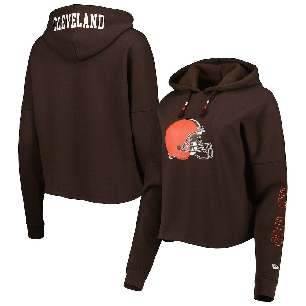 Cleveland Browns New Era Women's Foil Sleeve Pullover Hoodie - Brown - NFL