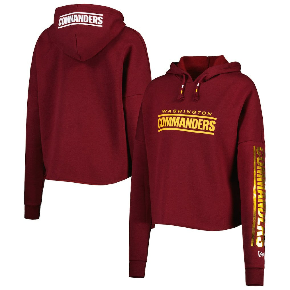 Washington Commanders New Era Women's Foil Sleeve Pullover Hoodie - Burgundy - NFL