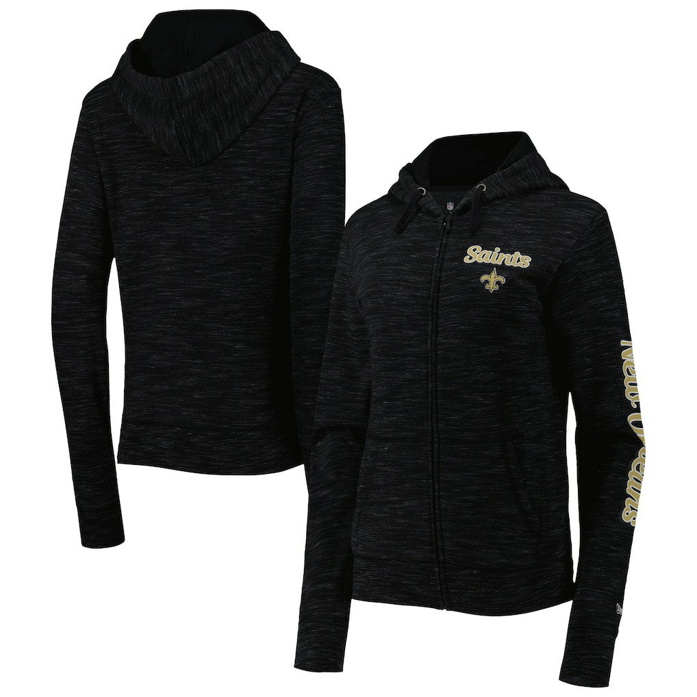 New Orleans Saints New Era Women's Reverse Space-Dye Full-Zip Hoodie - Black - NFL