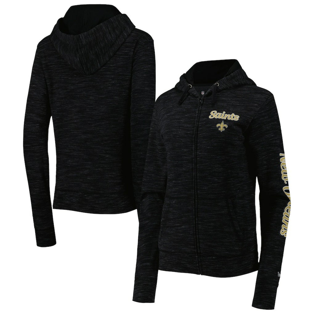 New Orleans Saints New Era Women's Reverse Space-Dye Full-Zip Hoodie - Black - NFL