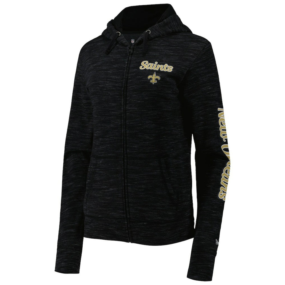 New Orleans Saints New Era Women's Reverse Space-Dye Full-Zip Hoodie - Black - NFL