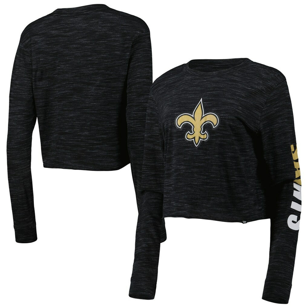 New Orleans Saints New Era Women's Crop Long Sleeve T-Shirt - Black - NFL