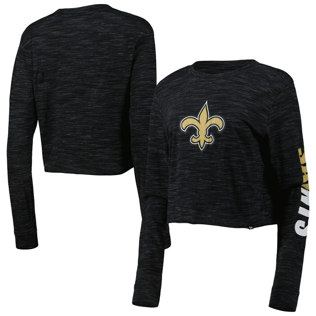 New Orleans Saints New Era Women's Crop Long Sleeve T-Shirt - Black - NFL