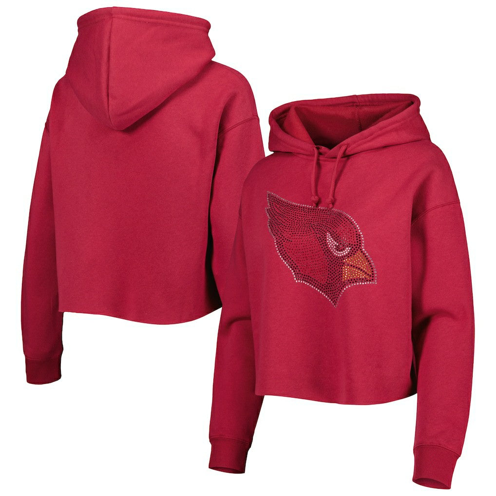 Arizona Cardinals Cuce Women's Crystal Logo Cropped Pullover Hoodie - Cardinal - NFL