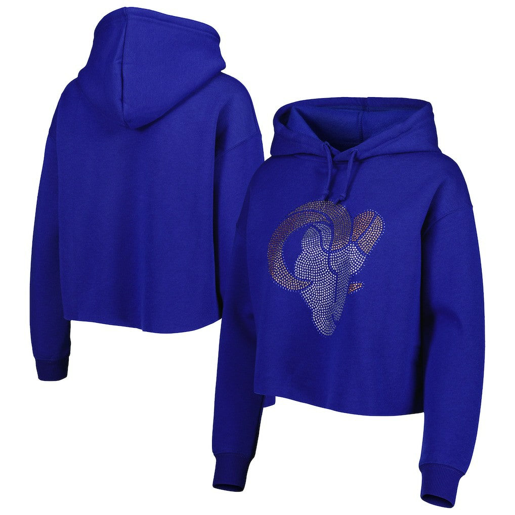 Los Angeles Rams Cuce Women's Crystal Logo Cropped Pullover Hoodie - Royal - NFL