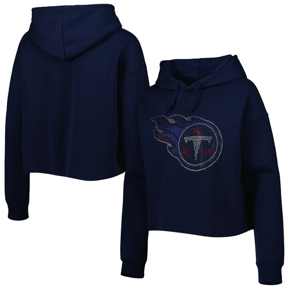 Tennessee Titans Cuce Women's Crystal Logo Cropped Pullover Hoodie - Navy - NFL
