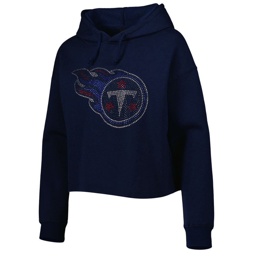 Tennessee Titans Cuce Women's Crystal Logo Cropped Pullover Hoodie - Navy - NFL