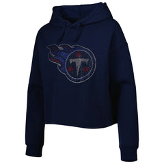 Tennessee Titans Cuce Women's Crystal Logo Cropped Pullover Hoodie - Navy - NFL