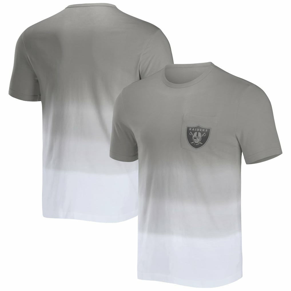 Las Vegas Raiders NFL x Darius Rucker Collection Dip Dye Pocket T-Shirt - Silver/White - Fanatics