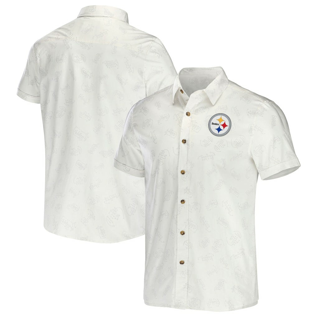 Pittsburgh Steelers NFL x Darius Rucker Collection Woven Button-Up T-Shirt - White - Fanatics