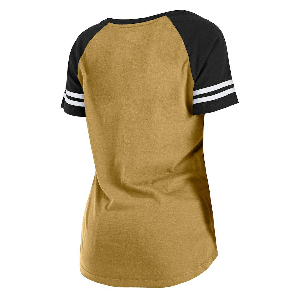 New Orleans Saints New Era Women's Legacy Lace-Up Raglan T-Shirt - Gold/Black - NFL