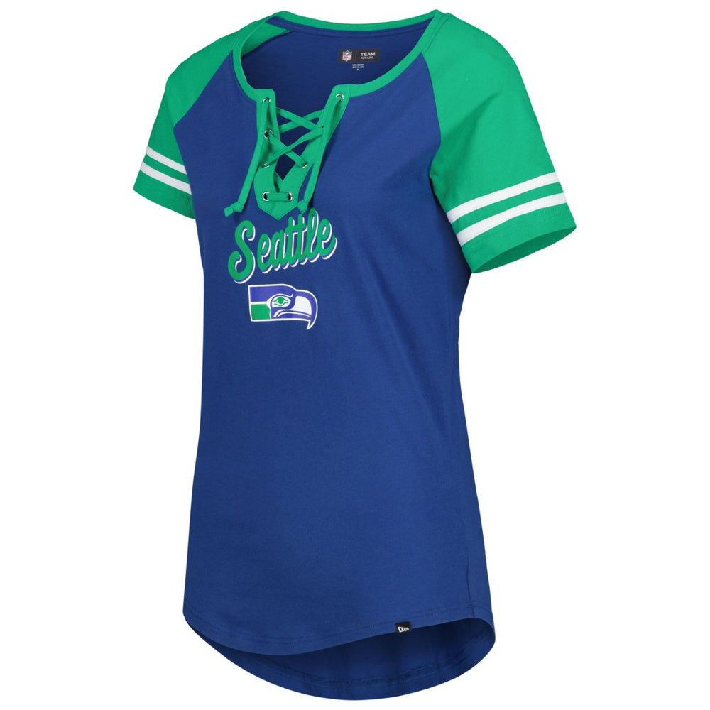 Seattle Seahawks New Era Women's Legacy Lace-Up Raglan T-Shirt - Royal/Green - NFL