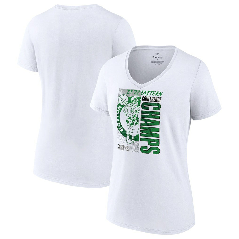 Fanatics Boston Celtics Women's 2022 Eastern Conference Champions Plus Size Locker Room V-Neck T-Shirt White