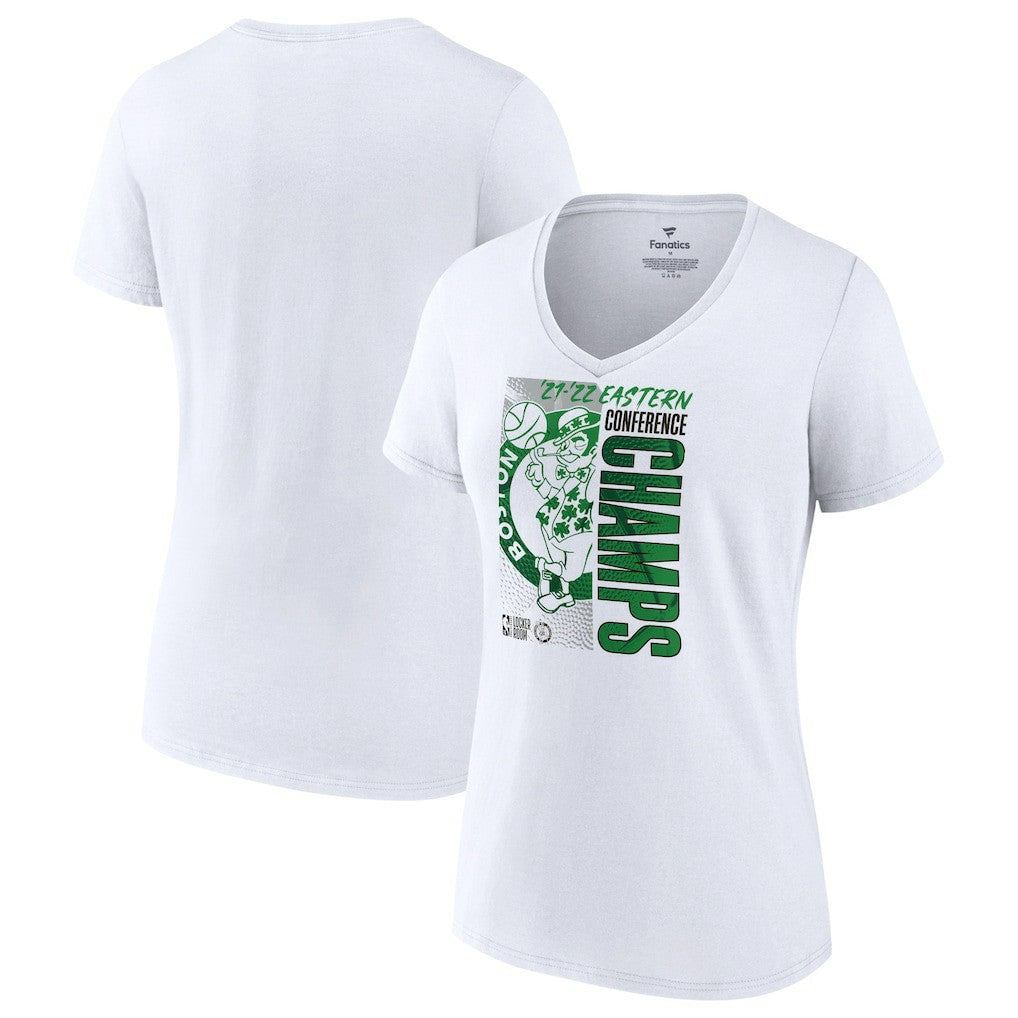 Fanatics Boston Celtics Women's 2022 Eastern Conference Champions Plus Size Locker Room V-Neck T-Shirt White