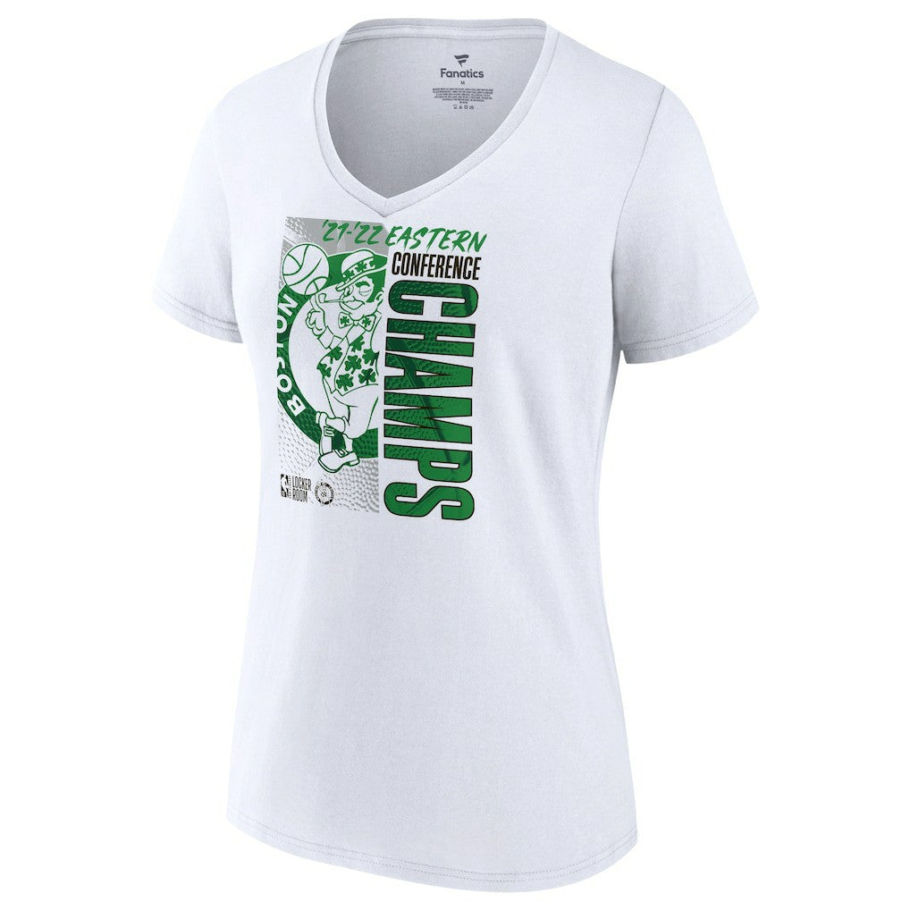 Fanatics Boston Celtics Women's 2022 Eastern Conference Champions Plus Size Locker Room V-Neck T-Shirt White