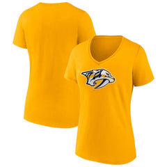 Nashville Predators Fanatics Women's Primary Logo Team V-Neck T-Shirt - Gold | Fanatics on sale