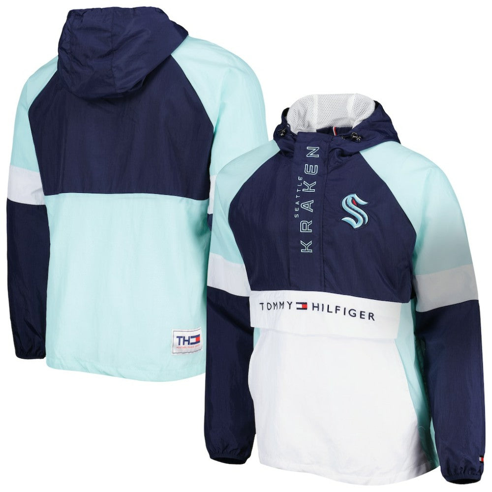 Seattle Kraken Tommy Hilfiger Raglan Half-Zip Jacket - Deep Sea Blue/White | NHL Clearance
