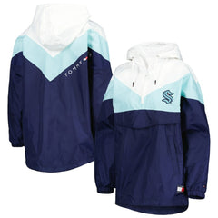 Seattle Kraken Tommy Hilfiger Women's Staci Half-Zip Windbreaker Jacket - Blue/Deep Sea Blue | NHL Clearance