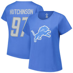 Aidan Hutchinson Detroit Lions Women's Plus Size Fair Catch Name & Number Scoop Neck T-Shirt - Blue - NFL