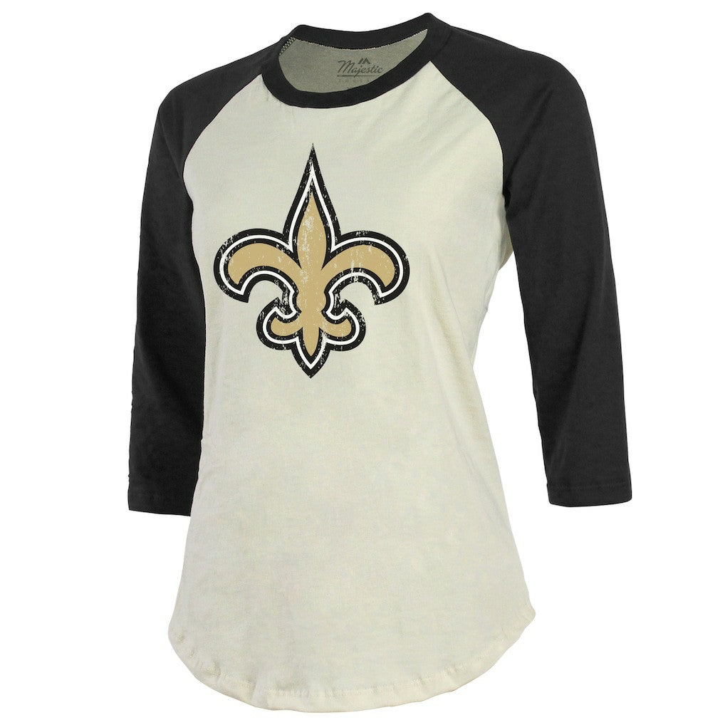 Tyrann Mathieu New Orleans Saints Majestic Threads Women's Player Name & Number Tri-Blend Three-Quarter Sleeve T-Shirt - Cream - NFL