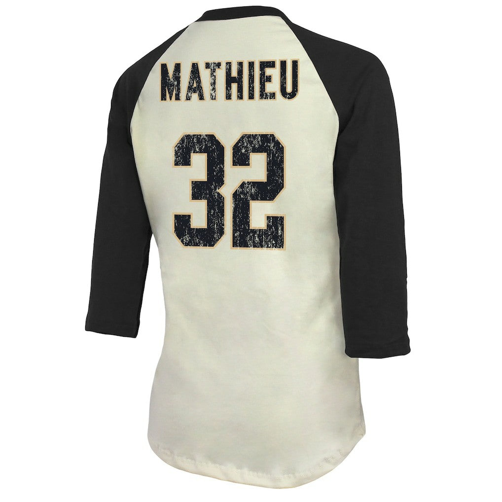 Tyrann Mathieu New Orleans Saints Majestic Threads Women's Player Name & Number Tri-Blend Three-Quarter Sleeve T-Shirt - Cream - NFL
