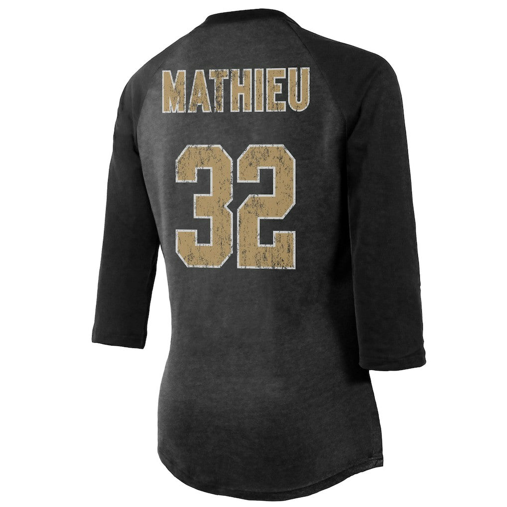 Tyrann Mathieu New Orleans Saints Majestic Threads Women's Name & Number Raglan 3/4 Sleeve T-Shirt - Black - NFL