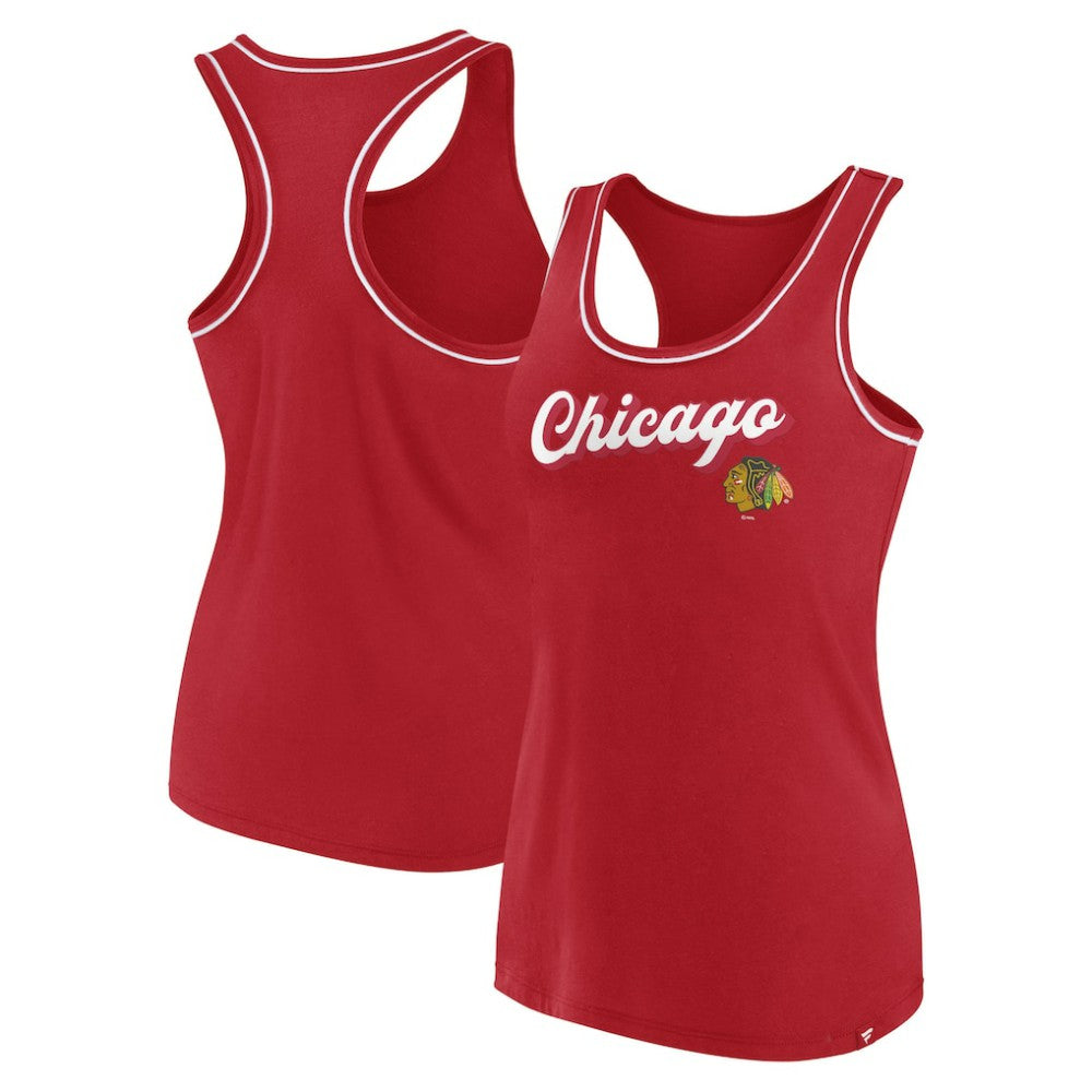 Chicago Blackhawks Fanatics Women's Wordmark Logo Racerback Scoop Neck Tank Top - Red | Fanatics Clearance