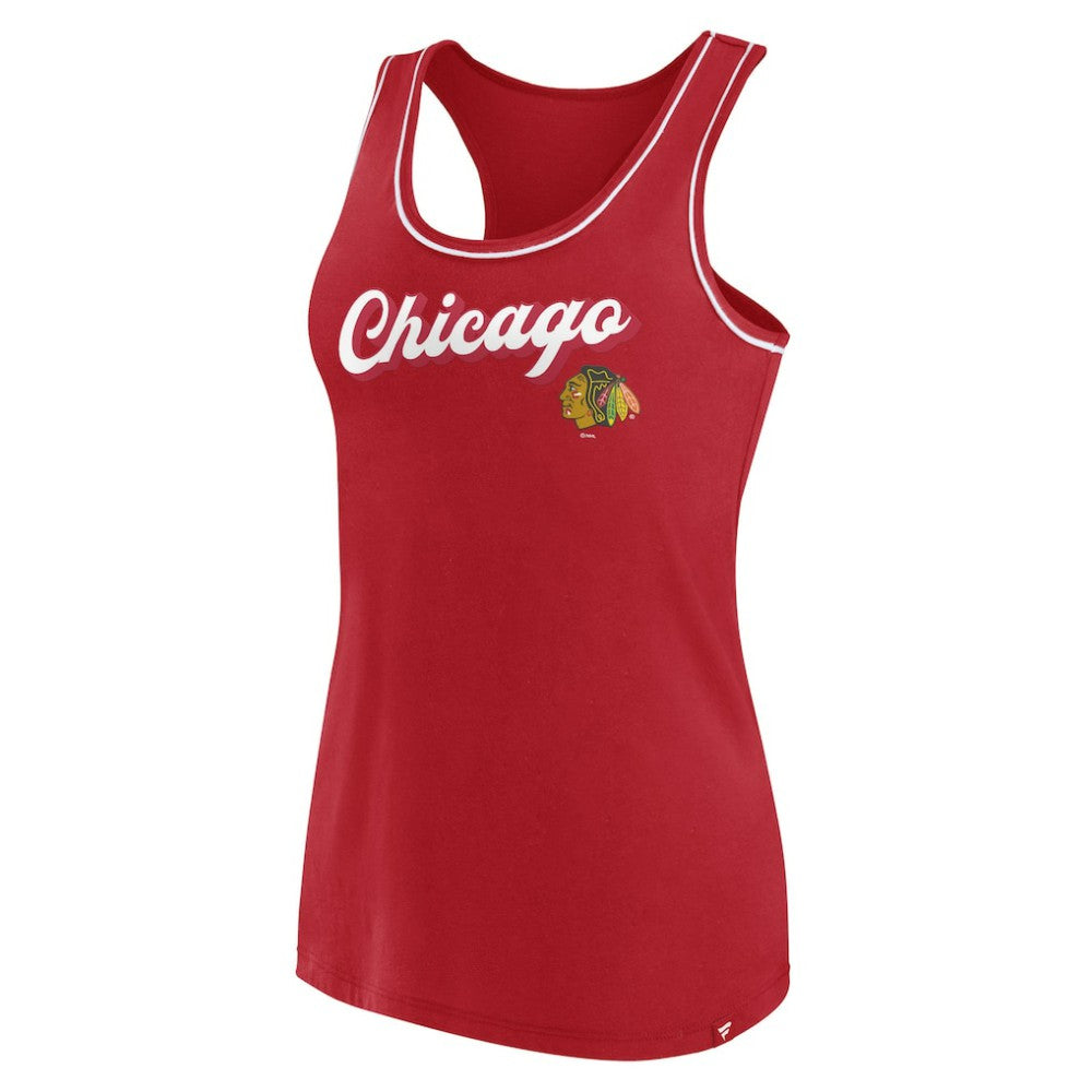 Chicago Blackhawks Fanatics Women's Wordmark Logo Racerback Scoop Neck Tank Top - Red | Fanatics Clearance