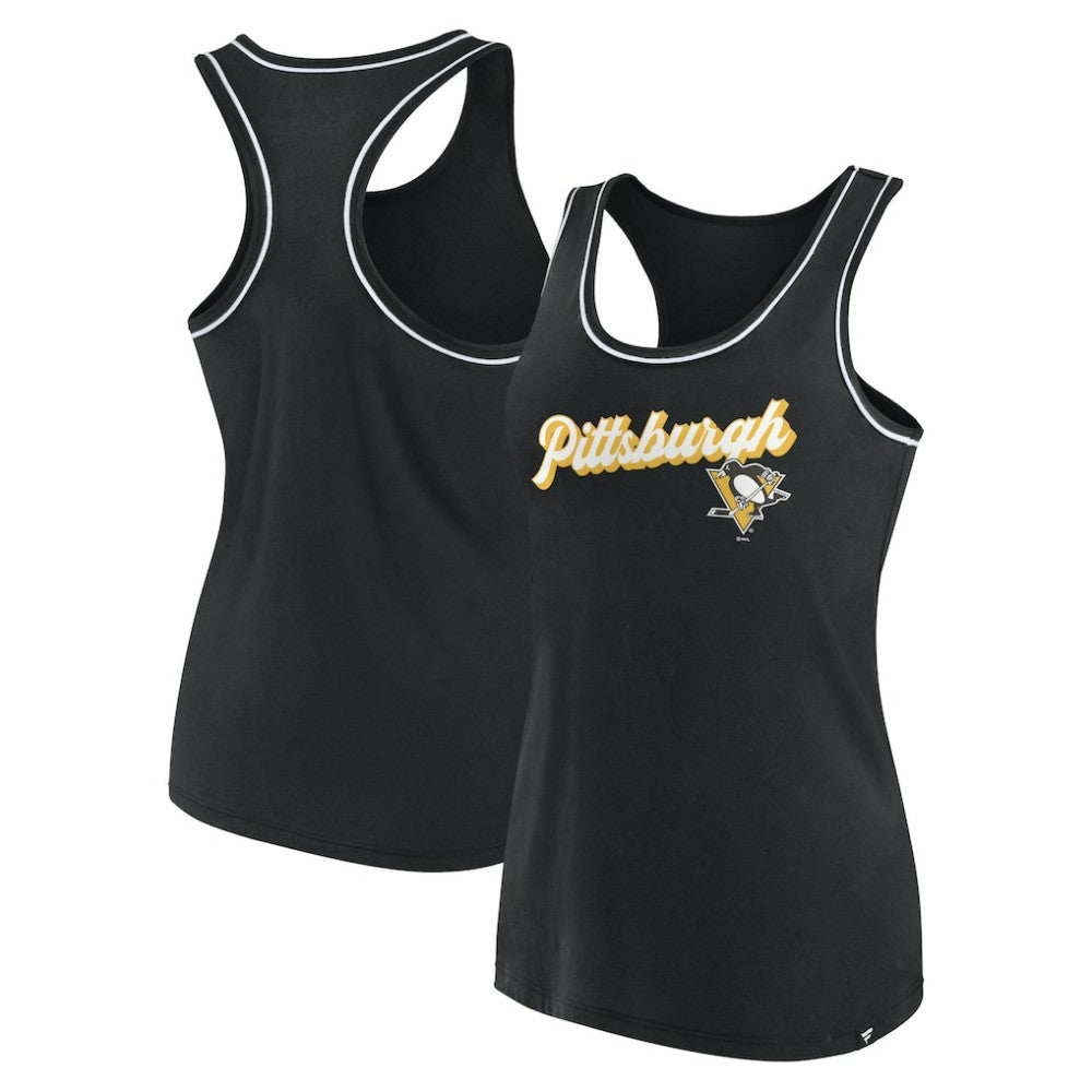Pittsburgh Penguins Fanatics Women's Wordmark Logo Racerback Scoop Neck Tank Top - Black | Fanatics Clearance