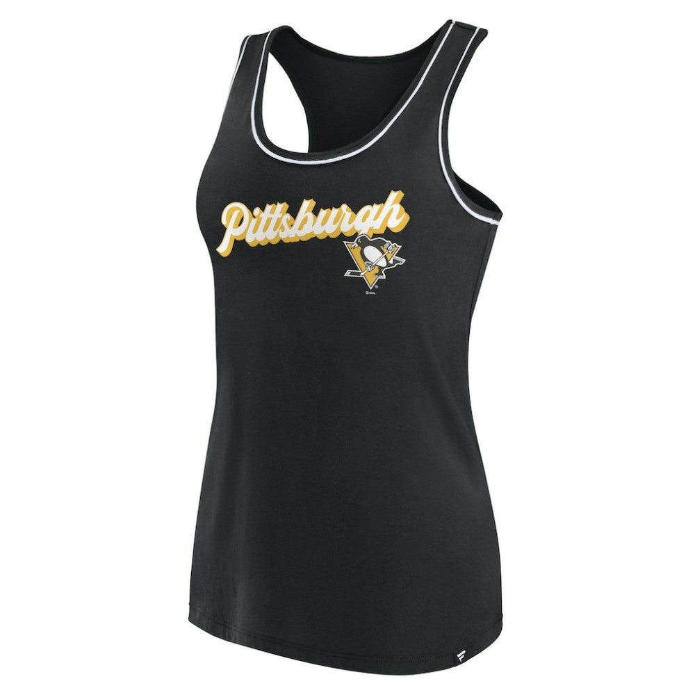 Pittsburgh Penguins Fanatics Women's Wordmark Logo Racerback Scoop Neck Tank Top - Black | Fanatics Clearance