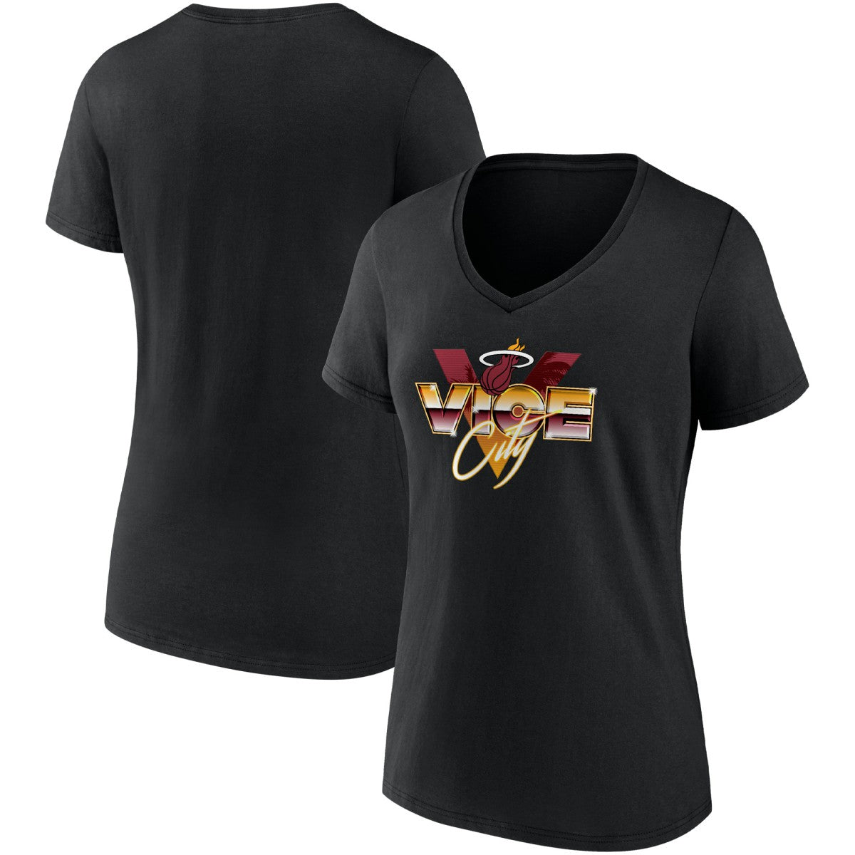 Fanatics Miami Heat Women's Hometown Collection Vice City V-Neck T-Shirt Black
