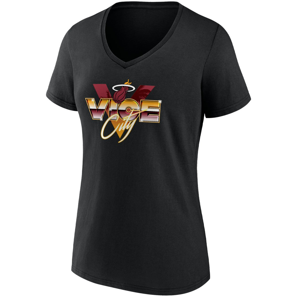 Fanatics Miami Heat Women's Hometown Collection Vice City V-Neck T-Shirt Black