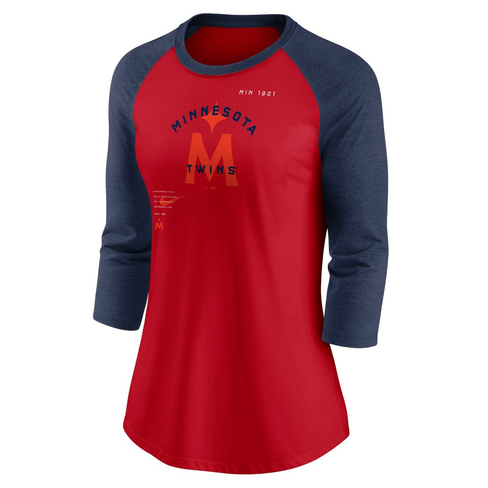 Minnesota Twins Nike Women's Next Up Tri-Blend Raglan 3/4-Sleeve T-Shirt Discount