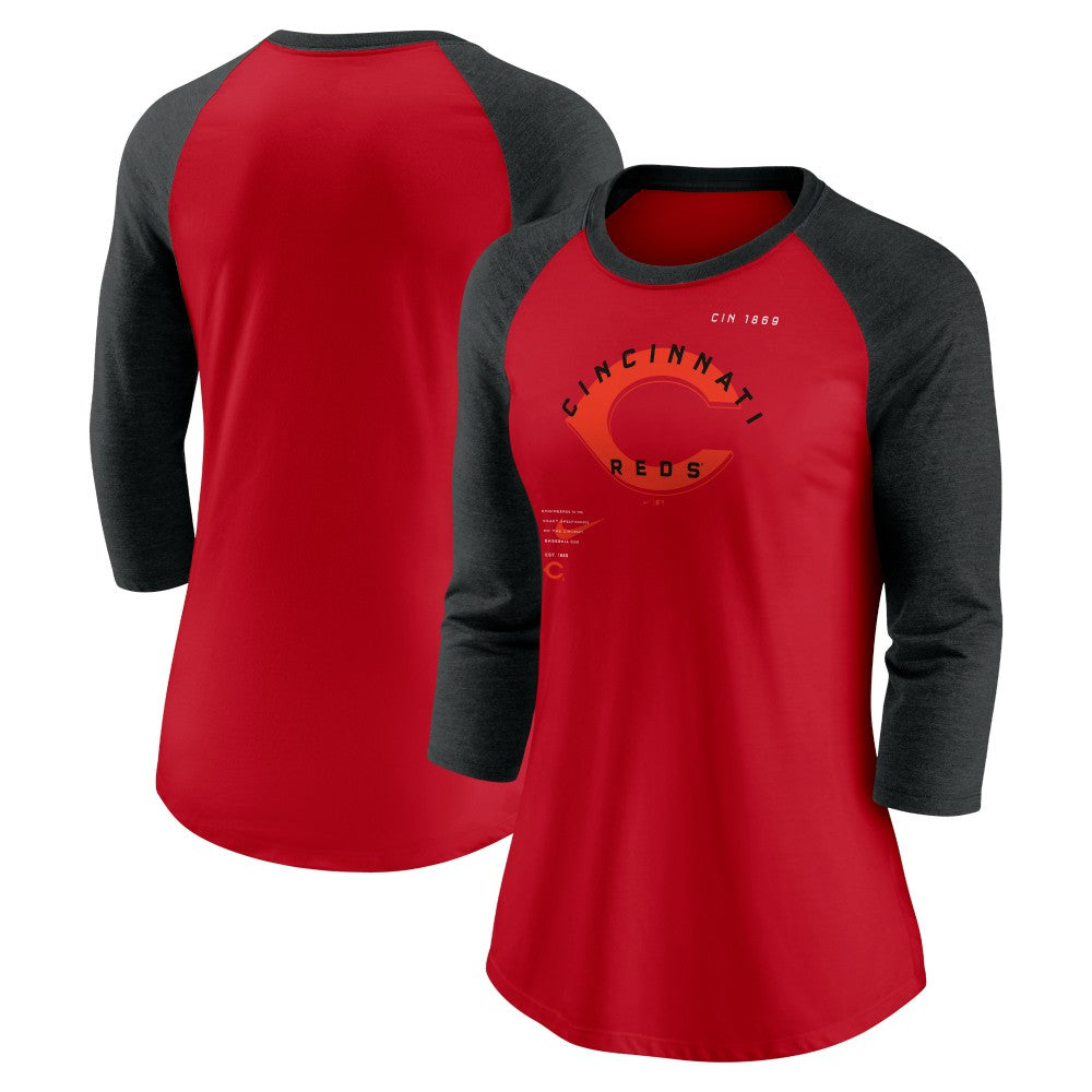 Cincinnati Reds Nike Women's Next Up Tri-Blend Raglan 3/4-Sleeve T-Shirt Discount