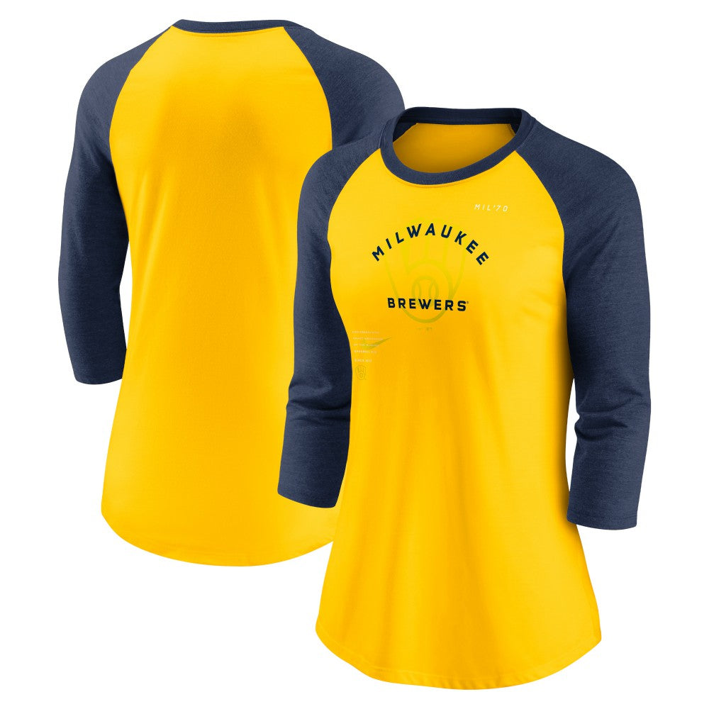 Milwaukee Brewers Nike Women's Next Up Tri-Blend Raglan 3/4-Sleeve T-Shirt Outlet
