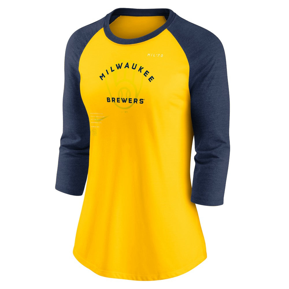 Milwaukee Brewers Nike Women's Next Up Tri-Blend Raglan 3/4-Sleeve T-Shirt Outlet