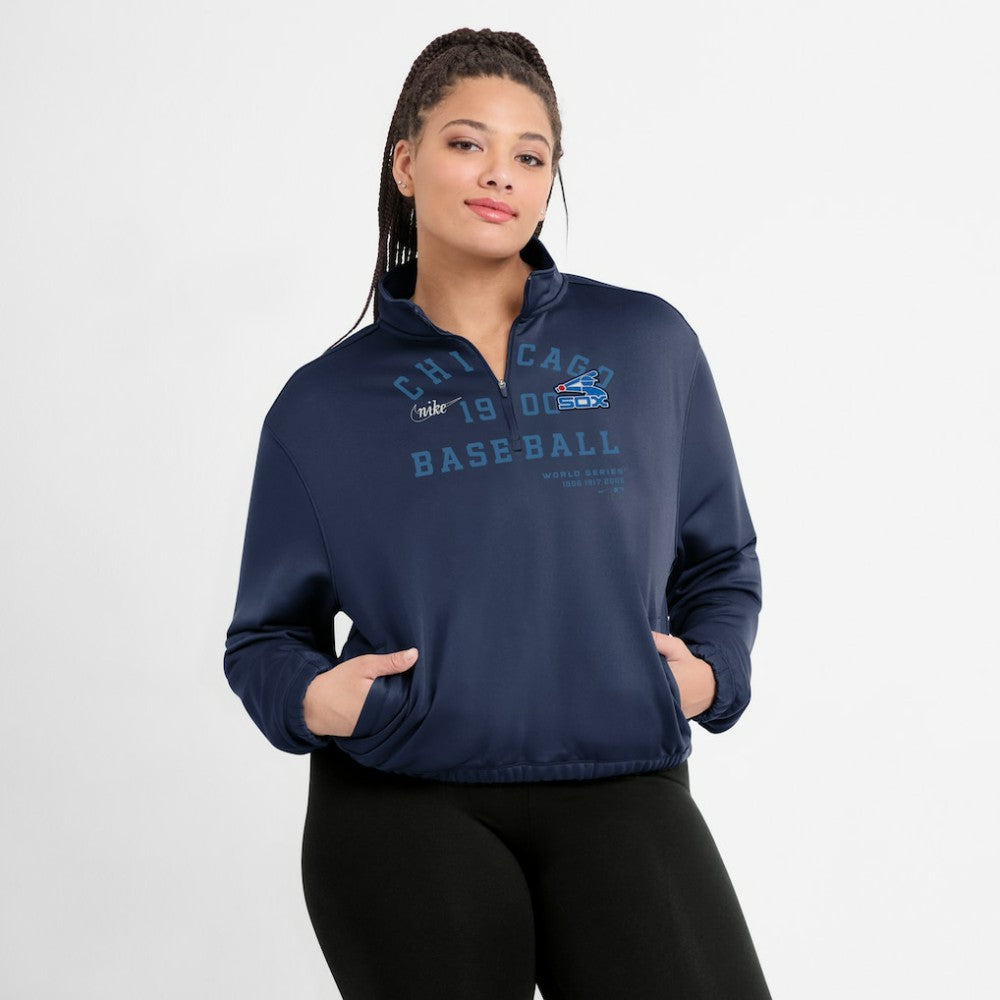 Chicago White Sox Nike Women's Rewind Splice Half-Zip Semi-Cropped Bubble Hem Sweatshirt Discount