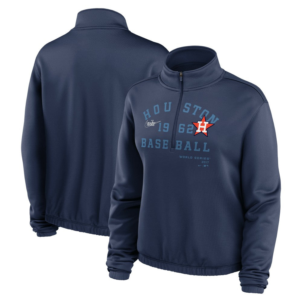 Houston Astros Nike Women's Rewind Splice Half-Zip Semi-Cropped Bubble Hem Sweatshirt Outlet