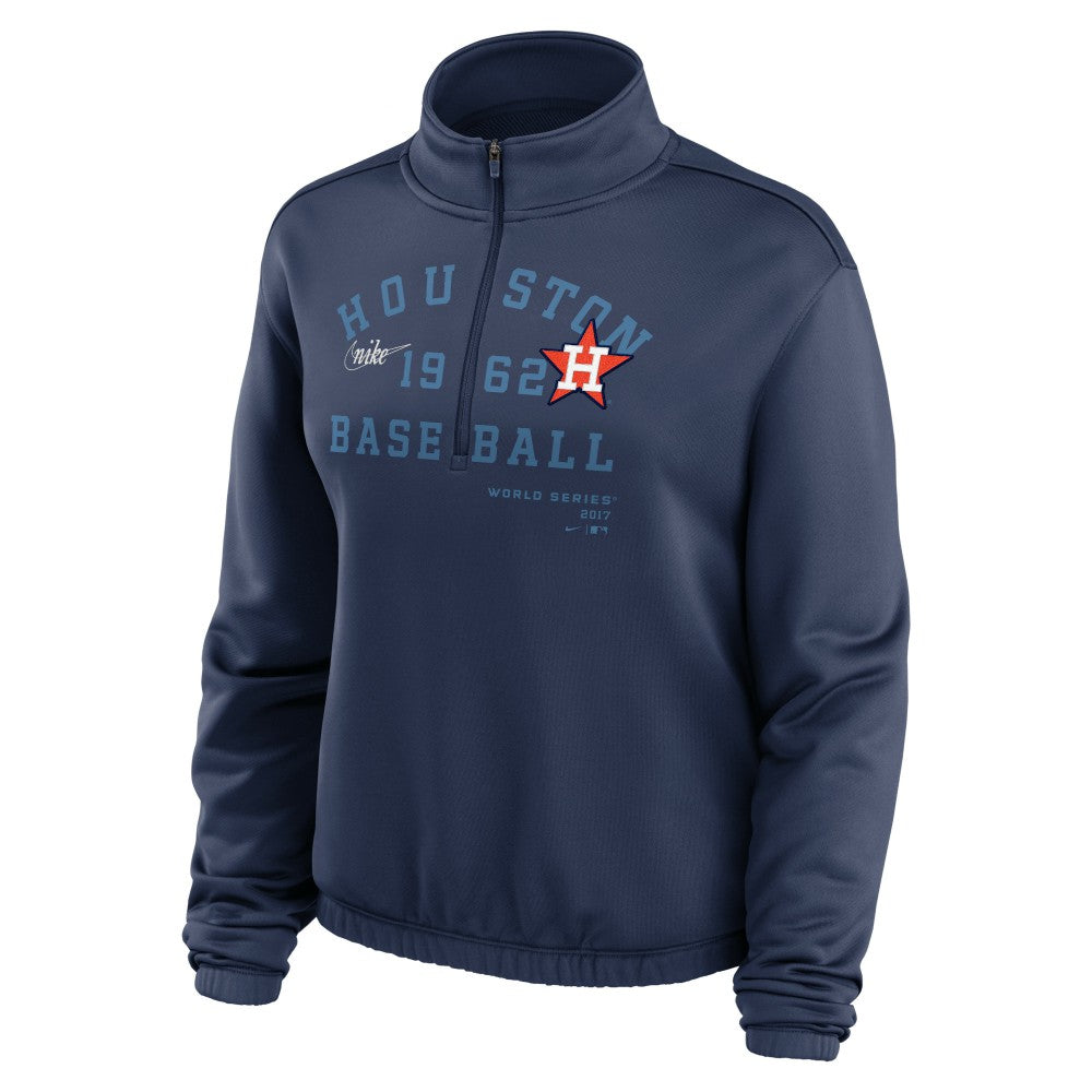 Houston Astros Nike Women's Rewind Splice Half-Zip Semi-Cropped Bubble Hem Sweatshirt Outlet