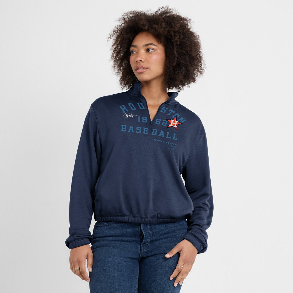 Houston Astros Nike Women's Rewind Splice Half-Zip Semi-Cropped Bubble Hem Sweatshirt Outlet