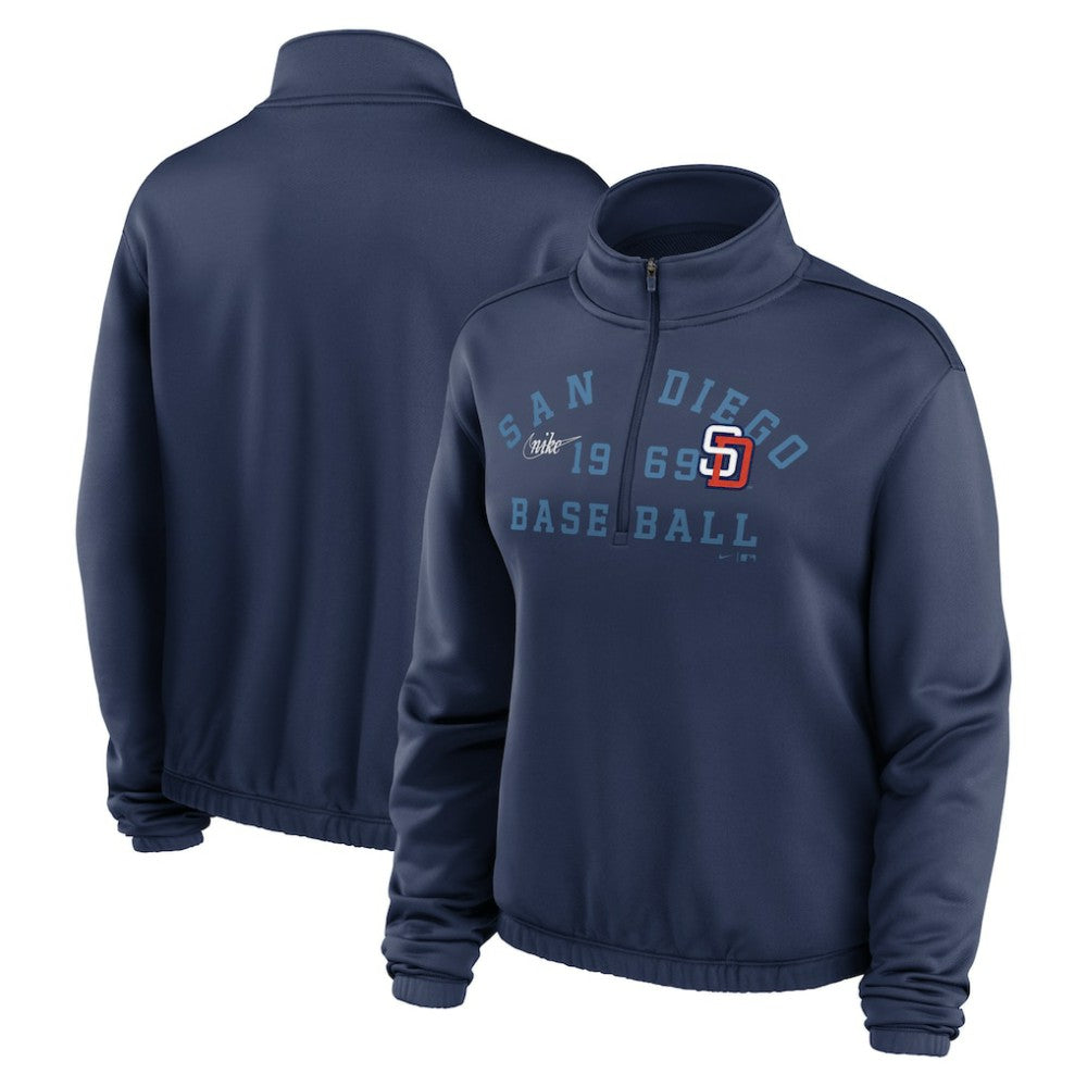 San Diego Padres Nike Women's Rewind Splice Half-Zip Semi-Cropped Bubble Hem Sweatshirt Outlet